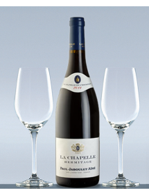 Coffret vin Hermitage La Chapelle et 2 verres de dégustation