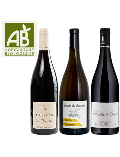 Coffret vin rouge et blanc Agriculture Biologique 3 bouteilles